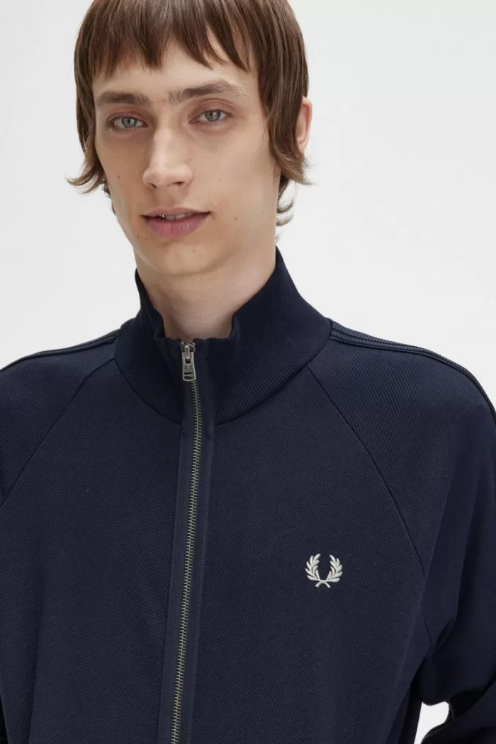 Fred Perry Knitted Tape Men’s Track Jackets Navy | JGZUE8675