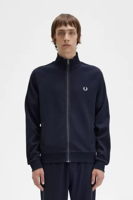 Fred Perry Knitted Tape Men’s Track Jackets Navy | JGZUE8675