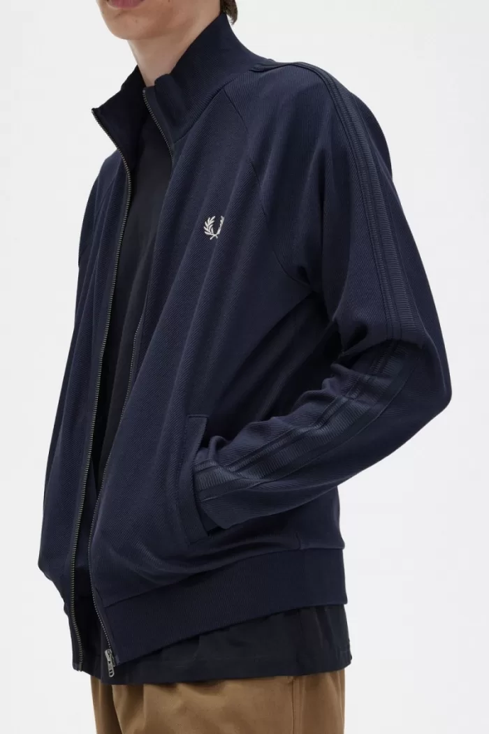 Fred Perry Knitted Tape Men’s Track Jackets Navy | JGZUE8675