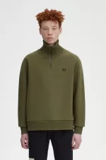 Fred Perry Knitted Trim Zip Neck Men’s Sweatshirts Uniform Green | GUAML4570