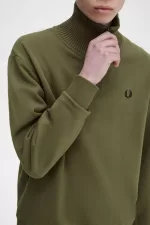 Fred Perry Knitted Trim Zip Neck Men’s Sweatshirts Uniform Green | GUAML4570