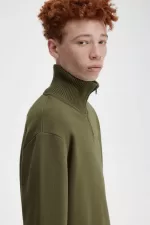 Fred Perry Knitted Trim Zip Neck Men’s Sweatshirts Uniform Green | GUAML4570