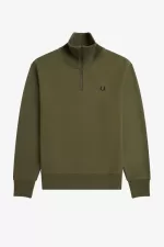 Fred Perry Knitted Trim Zip Neck Men’s Sweatshirts Uniform Green | GUAML4570