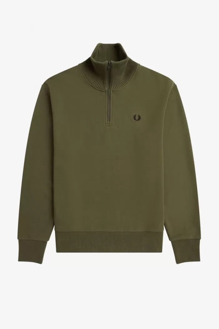 Fred Perry Knitted Trim Zip Neck Men’s Sweatshirts Uniform Green | GUAML4570