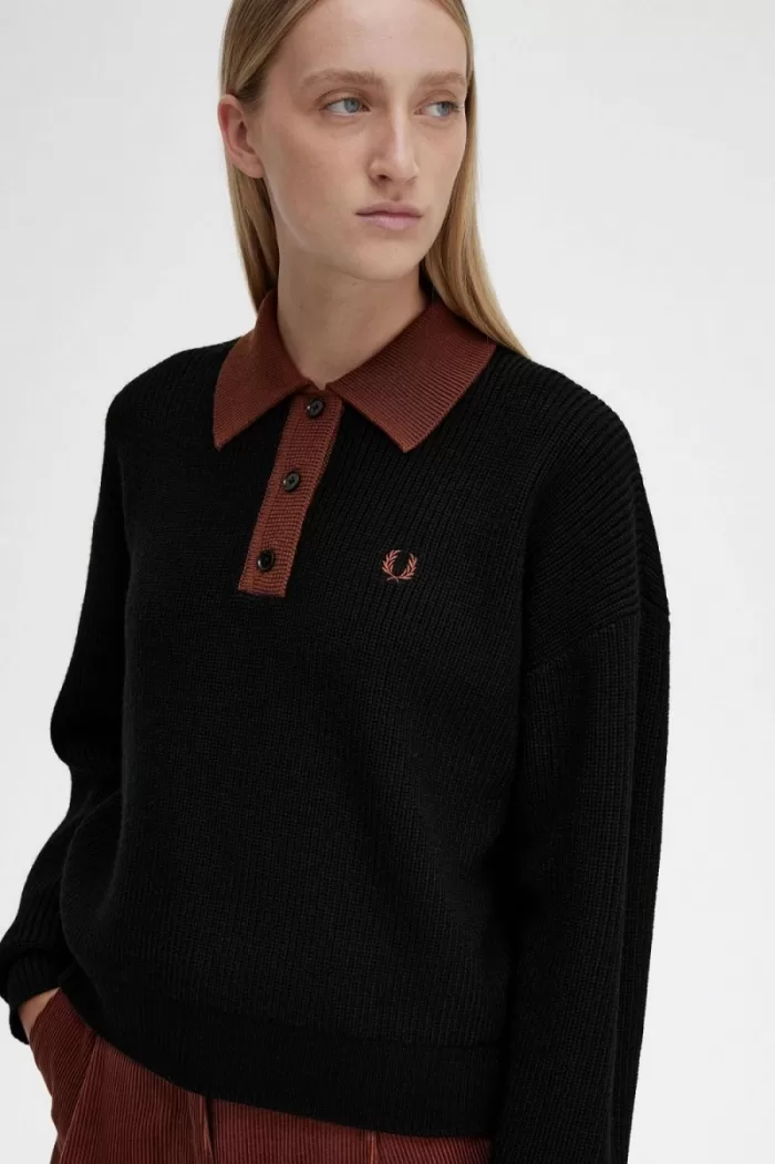 Fred Perry Knitted Women’s Shirt Black | OIPXJ2357