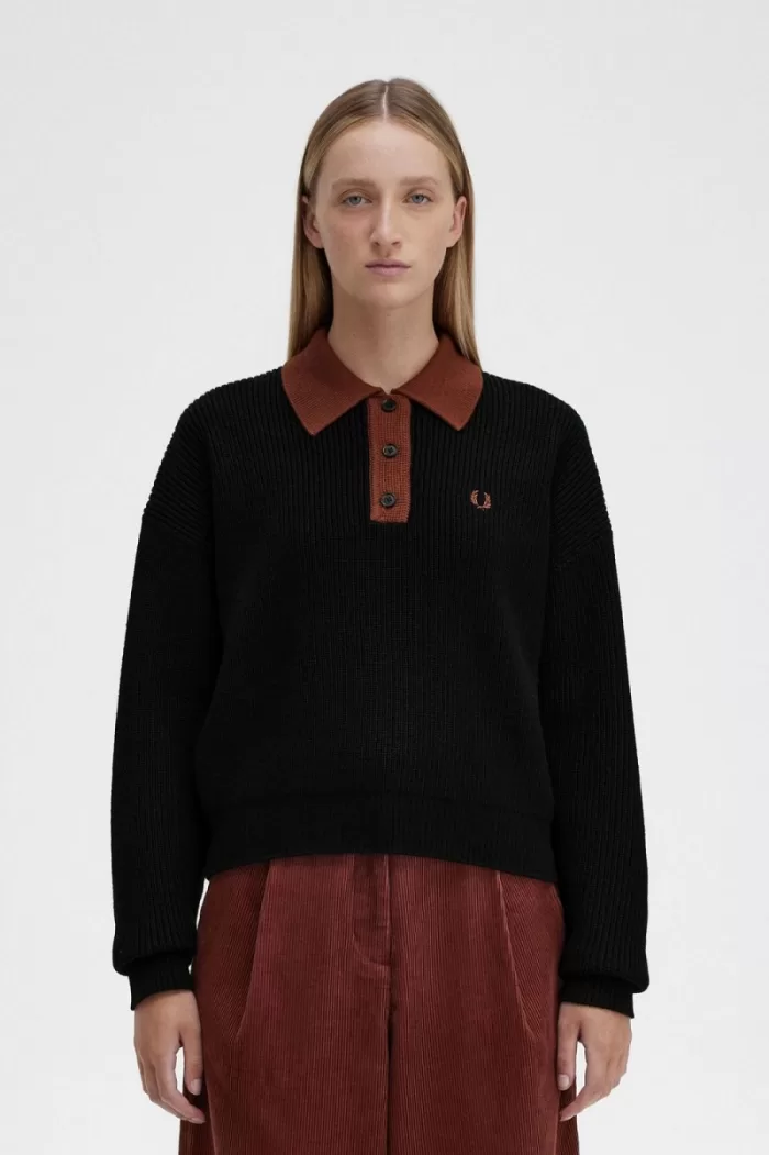 Fred Perry Knitted Women’s Shirt Black | OIPXJ2357