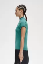 Fred Perry Knitted Women’s Shirt Deep Mint | FEPDB1890