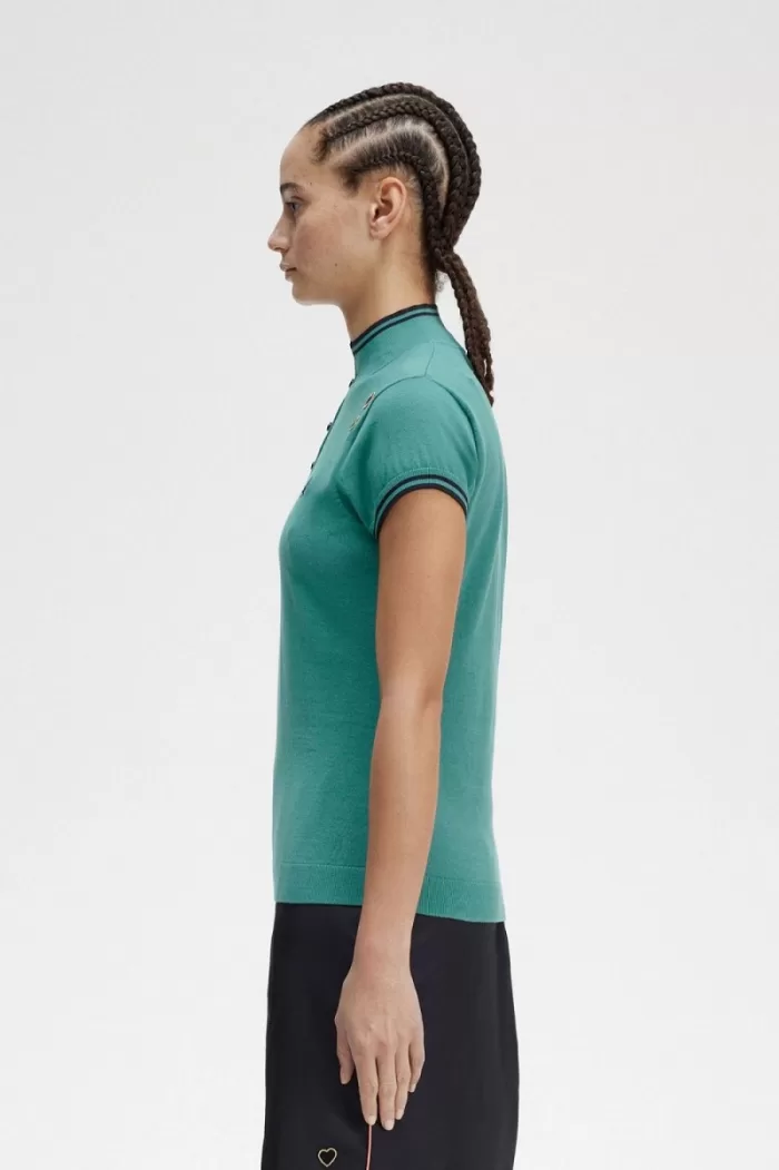 Fred Perry Knitted Women’s Shirt Deep Mint | FEPDB1890