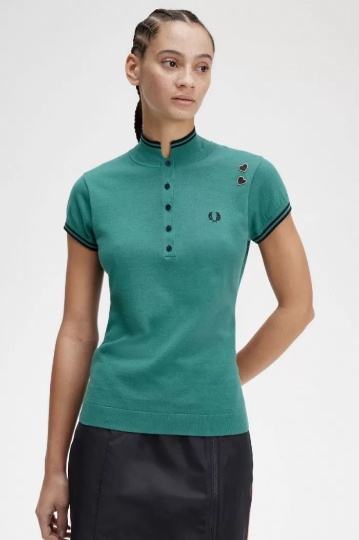 Fred Perry Knitted Women’s Shirt Deep Mint | FEPDB1890