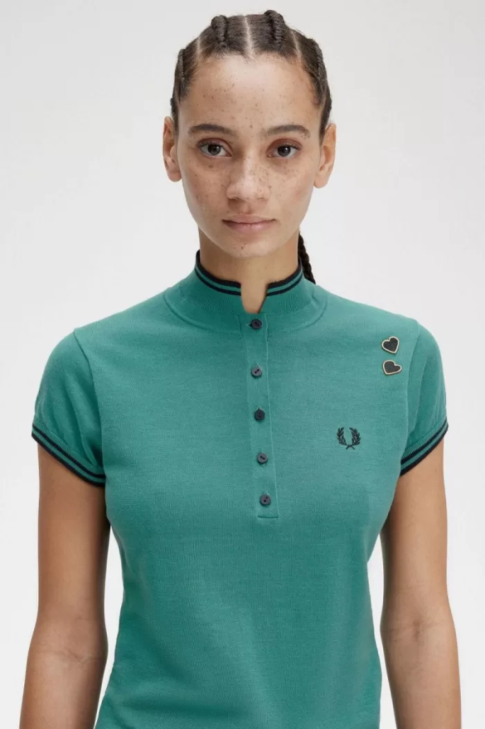 Fred Perry Knitted Women’s Shirt Deep Mint | FEPDB1890