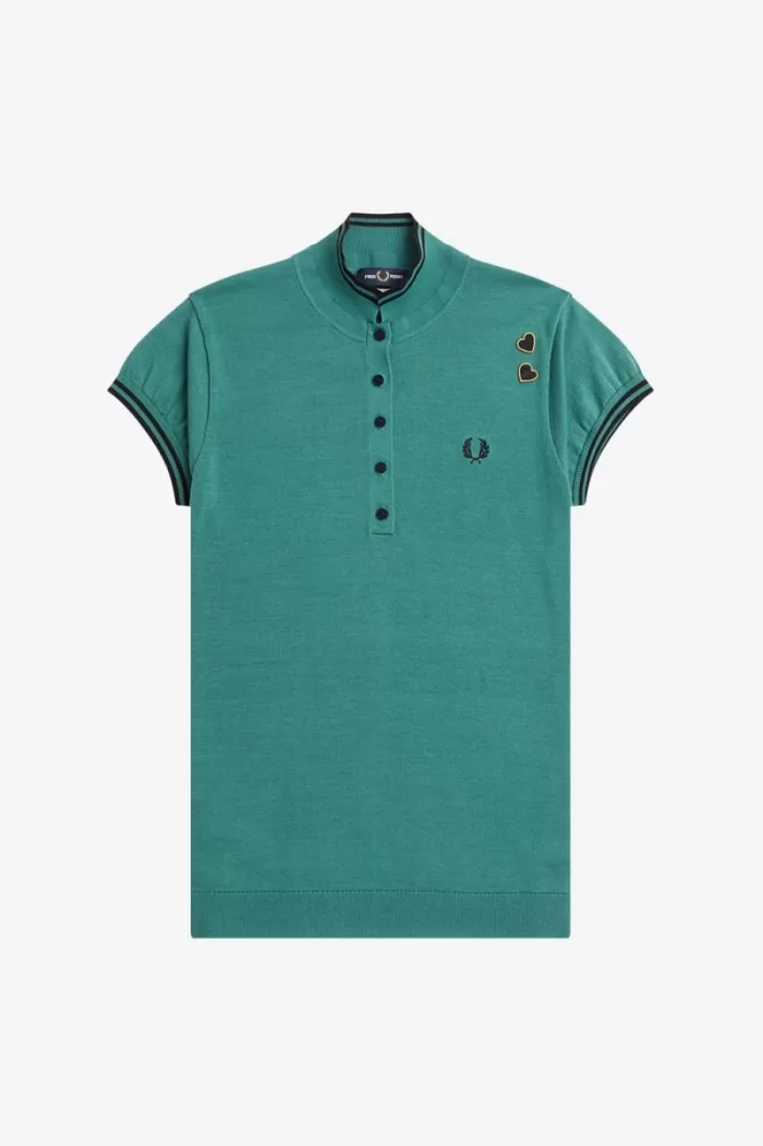 Fred Perry Knitted Women’s Shirt Deep Mint | FEPDB1890