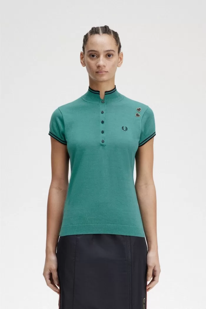 Fred Perry Knitted Women’s Shirt Deep Mint | FEPDB1890