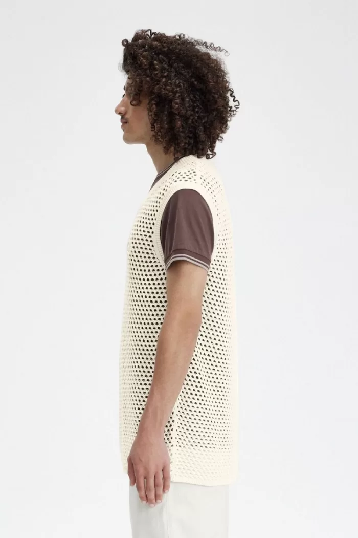 Fred Perry Lace Knit Men’s Tanks Beige | QZSET8315