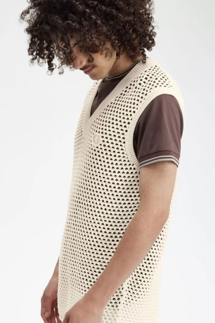 Fred Perry Lace Knit Men’s Tanks Beige | QZSET8315