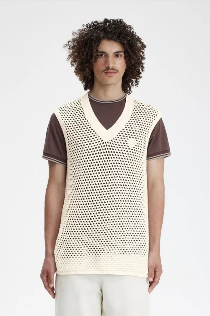 Fred Perry Lace Knit Men’s Tanks Beige | QZSET8315