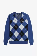 Fred Perry Lambswool Argyle V-Neck Men’s Jumper Cobalt | PVNRD7345