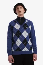 Fred Perry Lambswool Argyle V-Neck Men’s Jumper Cobalt | PVNRD7345