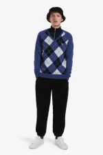 Fred Perry Lambswool Argyle V-Neck Men’s Jumper Cobalt | PVNRD7345