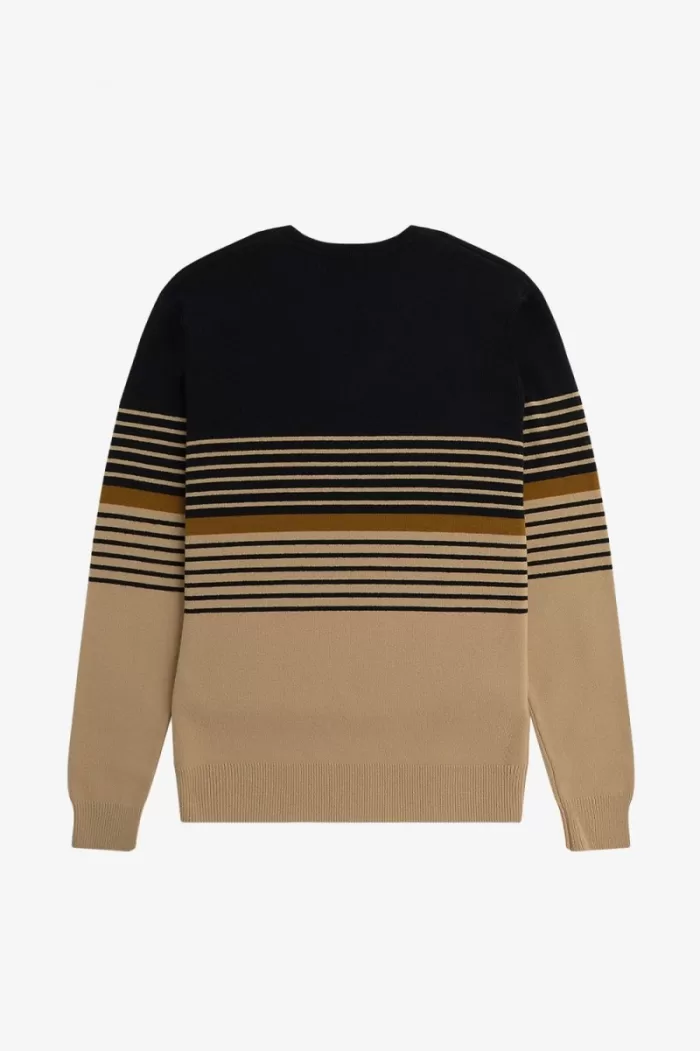 Fred Perry Lambswool Striped Men’s Jumper Khaki | EVLGH9038