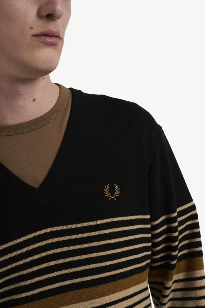 Fred Perry Lambswool Striped Men’s Jumper Khaki | EVLGH9038