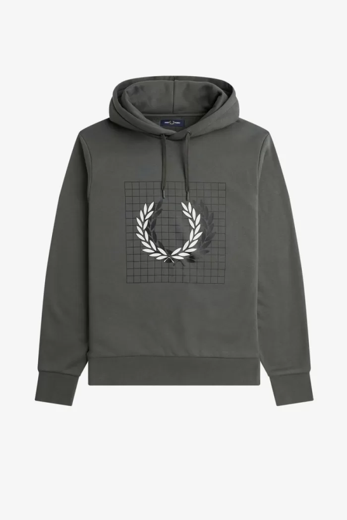 Fred Perry Laurel Wreath Grid Hooded Men’s Sweatshirts Field Green | TDEIU5186