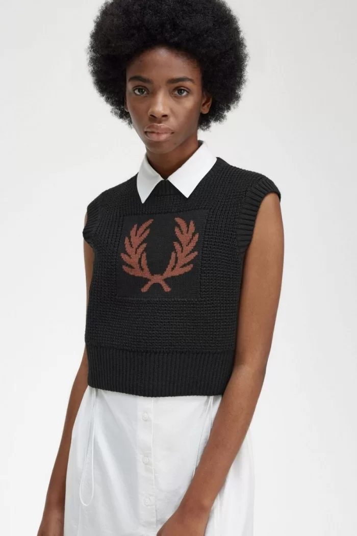 Fred Perry Laurel Wreath Knitted Women’s Tanks Black | LOKNA6231