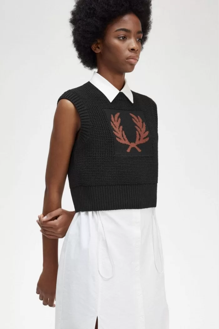 Fred Perry Laurel Wreath Knitted Women’s Tanks Black | LOKNA6231