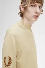 Fred Perry Laurel Wreath Mock Neck Men’s Jumper Oatmeal | ZXARM9786