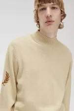 Fred Perry Laurel Wreath Mock Neck Men’s Jumper Oatmeal | ZXARM9786