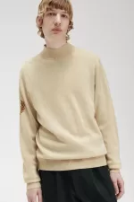 Fred Perry Laurel Wreath Mock Neck Men’s Jumper Oatmeal | ZXARM9786