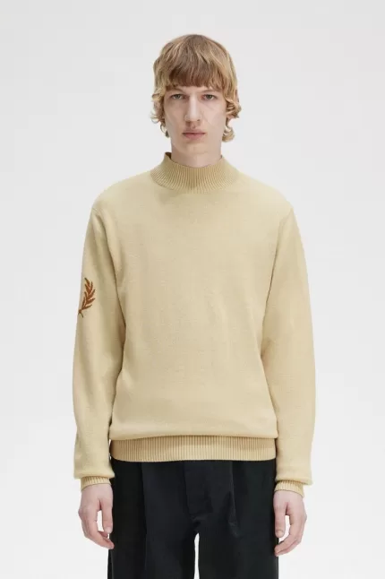 Fred Perry Laurel Wreath Mock Neck Men’s Jumper Oatmeal | ZXARM9786