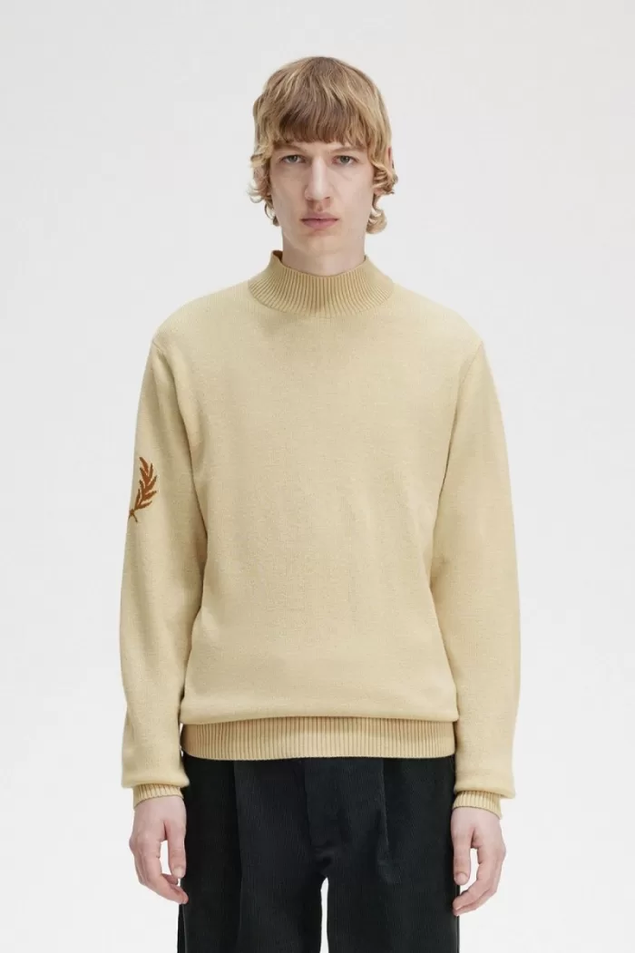 Fred Perry Laurel Wreath Mock Neck Men’s Jumper Oatmeal | ZXARM9786