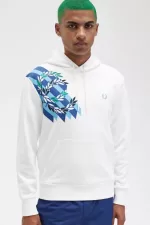 Fred Perry Laurel Wreath Print Hooded Men’s Sweatshirts Snow White | QVOKT3172