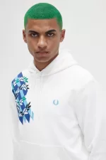 Fred Perry Laurel Wreath Print Hooded Men’s Sweatshirts Snow White | QVOKT3172