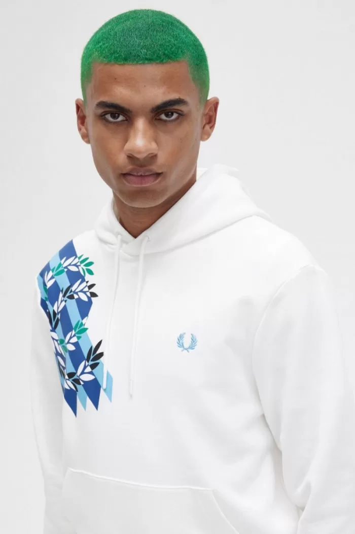 Fred Perry Laurel Wreath Print Hooded Men’s Sweatshirts Snow White | QVOKT3172