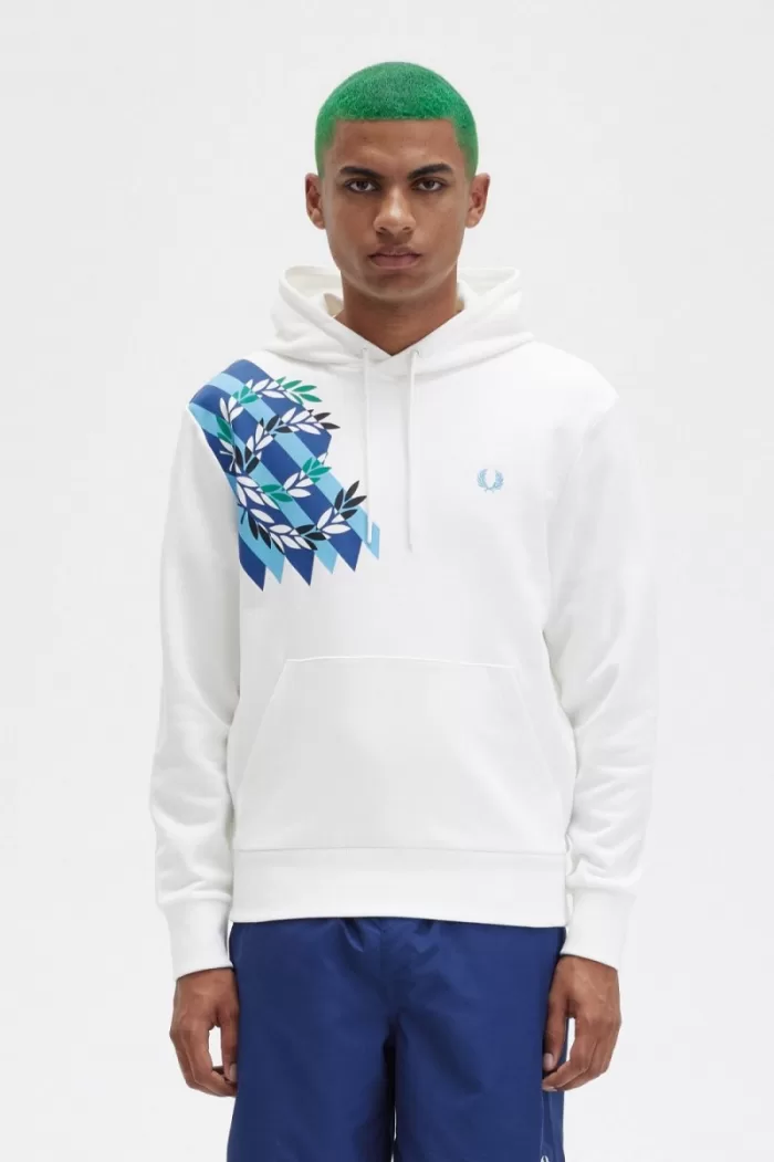 Fred Perry Laurel Wreath Print Hooded Men’s Sweatshirts Snow White | QVOKT3172