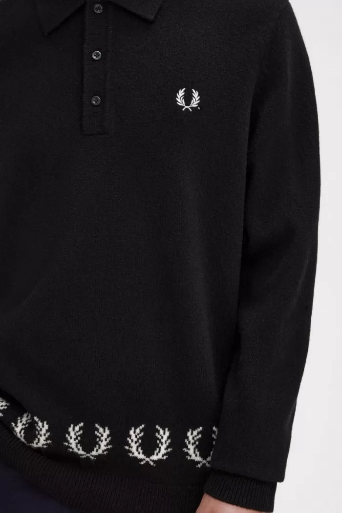 Fred Perry Laurel Wreath Trim Knitted Men’s Shirt Black | YXOZF2481