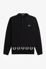 Fred Perry Laurel Wreath Trim Knitted Men’s Shirt Black | YXOZF2481