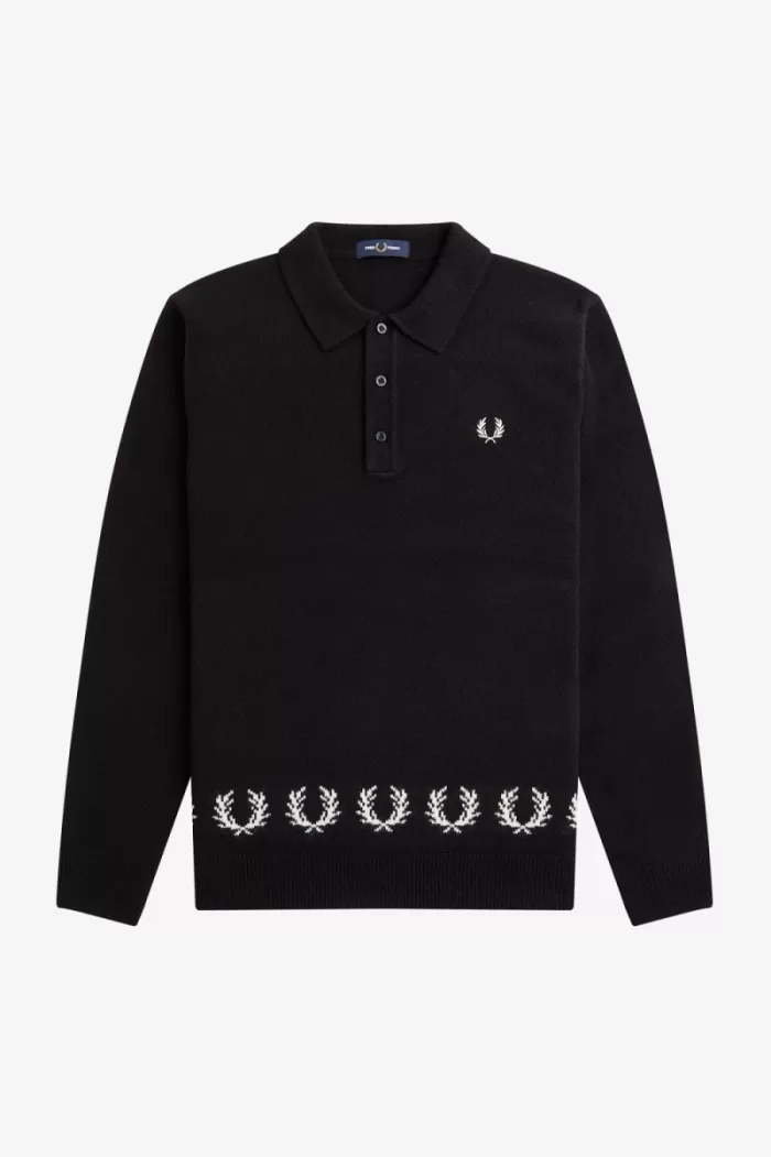 Fred Perry Laurel Wreath Trim Knitted Men’s Shirt Black | YXOZF2481