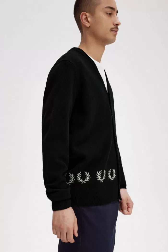 Fred Perry Laurel Wreath Trim Men’s Cardigan Black | XLTAV9643