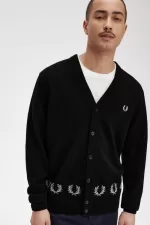 Fred Perry Laurel Wreath Trim Men’s Cardigan Black | XLTAV9643