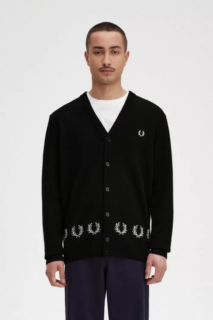 Fred Perry Laurel Wreath Trim Men’s Cardigan Black | XLTAV9643