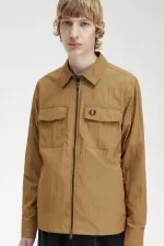 Fred Perry Lightweight Zip-Through Men’s Shirt Brown | JITOK5184