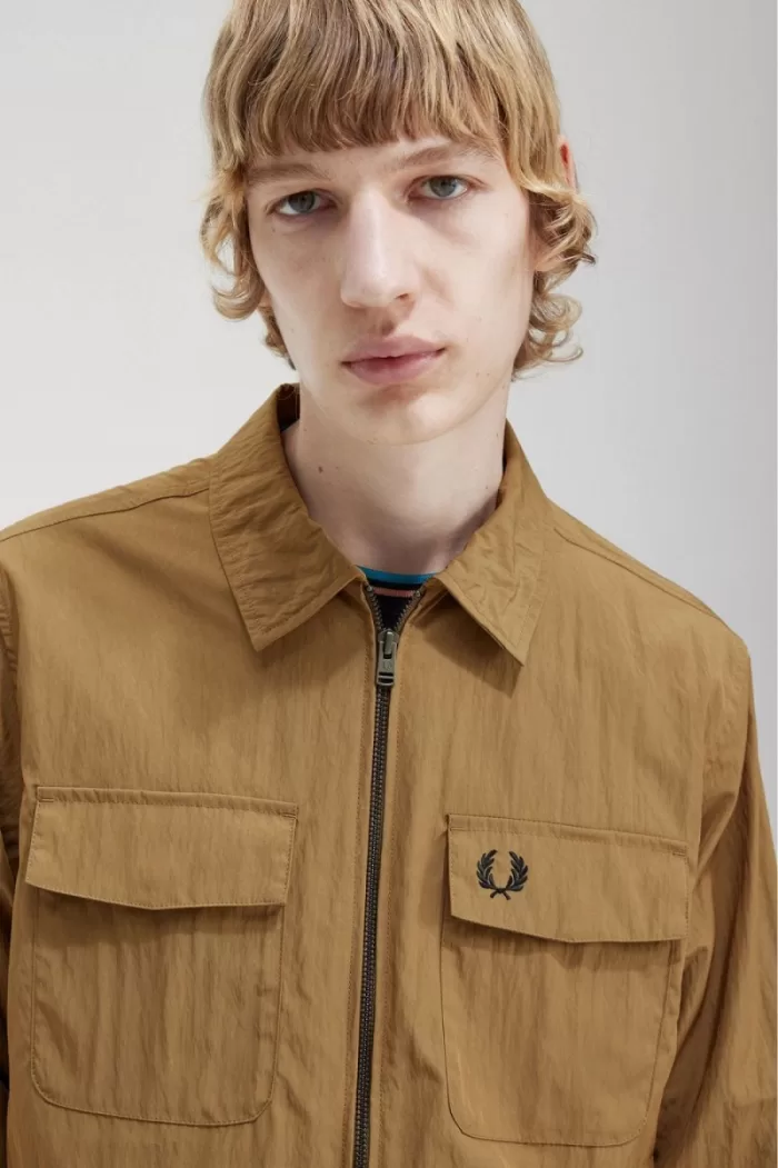 Fred Perry Lightweight Zip-Through Men’s Shirt Brown | JITOK5184