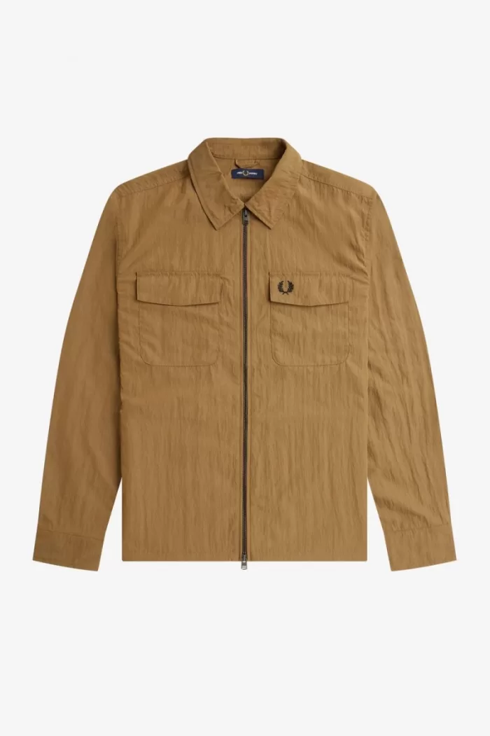 Fred Perry Lightweight Zip-Through Men’s Shirt Brown | JITOK5184