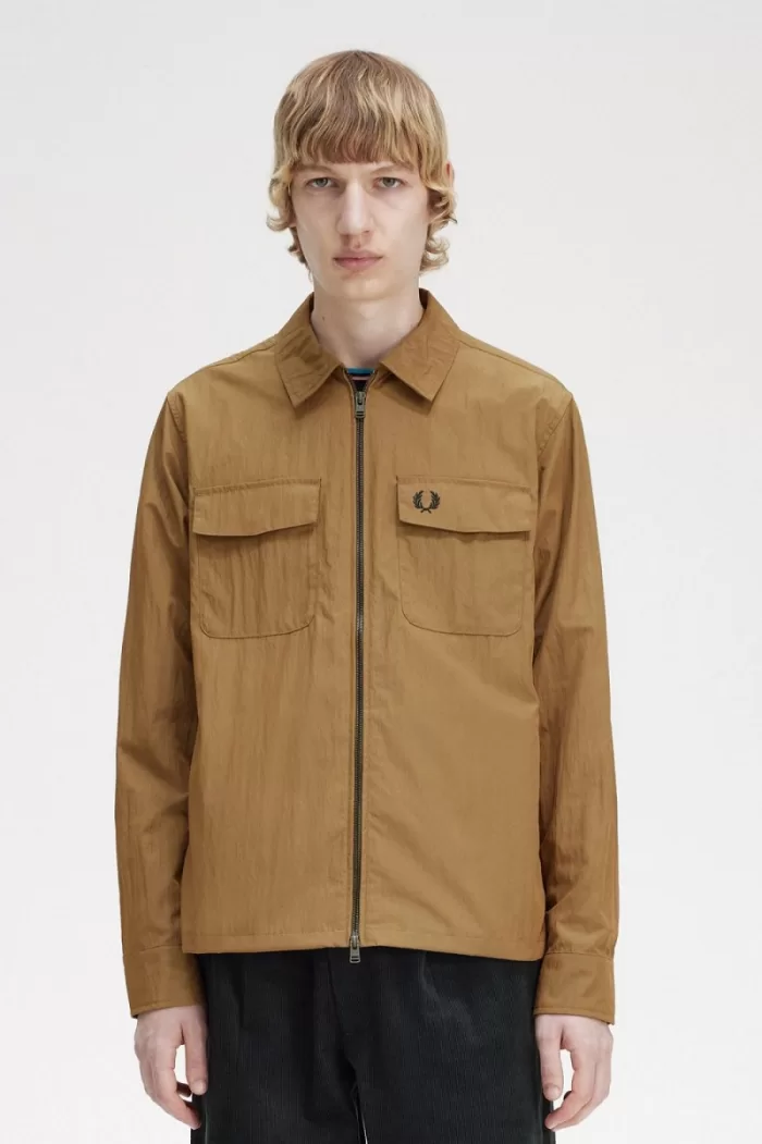 Fred Perry Lightweight Zip-Through Men’s Shirt Brown | JITOK5184