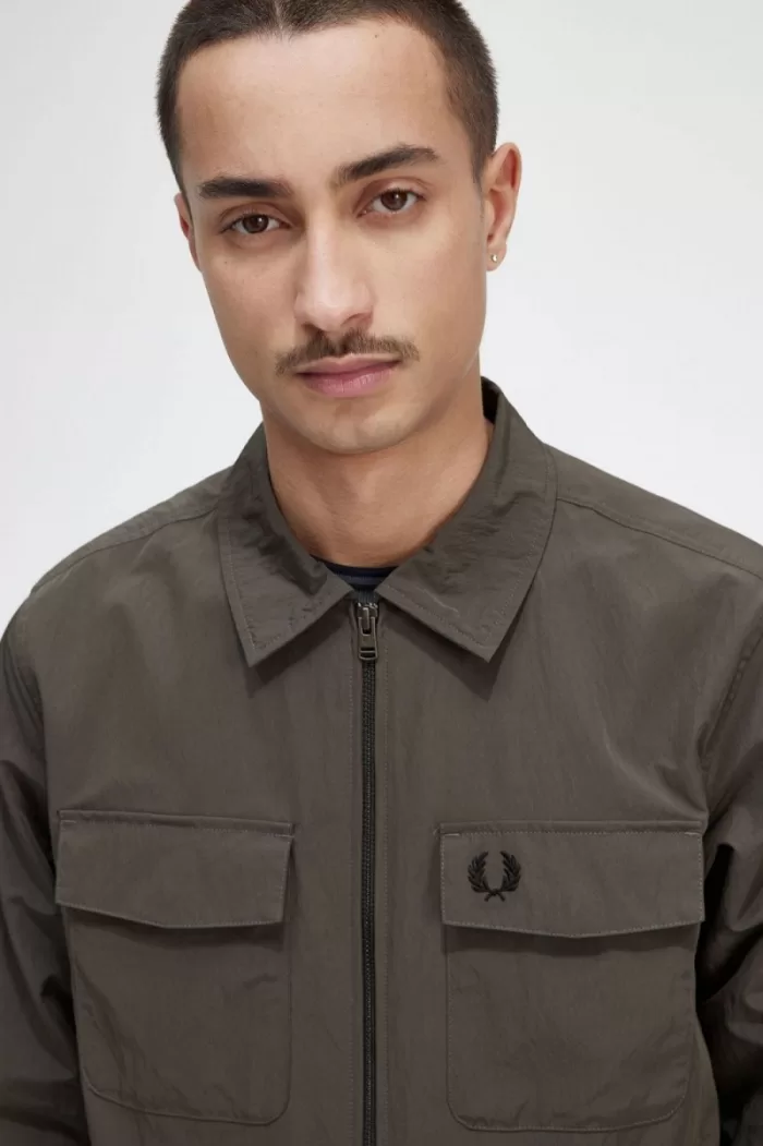 Fred Perry Lightweight Zip-Through Men’s Shirt Field Green | MDKZE5830