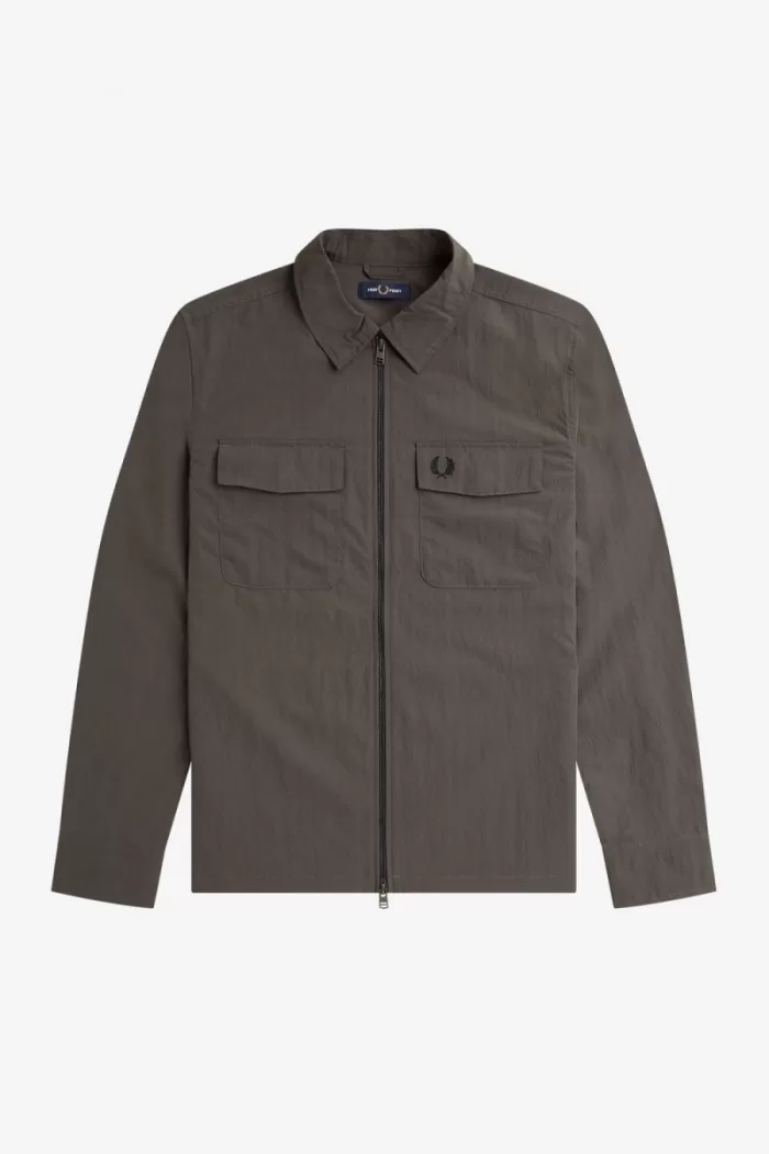 Fred Perry Lightweight Zip-Through Men’s Shirt Field Green | MDKZE5830