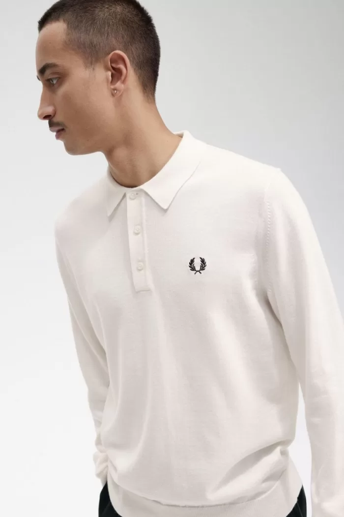 Fred Perry Long Sleeve Knitted Men’s Shirt Beige | XMPIV1785