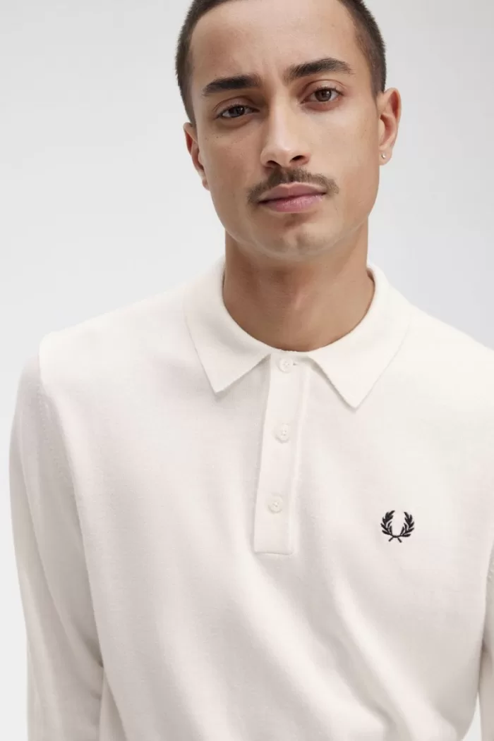 Fred Perry Long Sleeve Knitted Men’s Shirt Beige | XMPIV1785